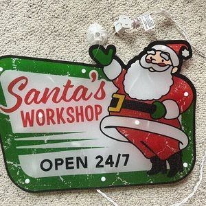 1990s Holiday Light Up Santa’s Workshop Hanging Sign
